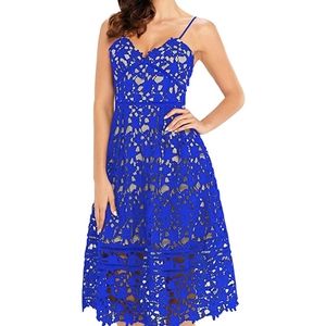 NWOT Lace Overlay Blue Spaghetti Strap Dress